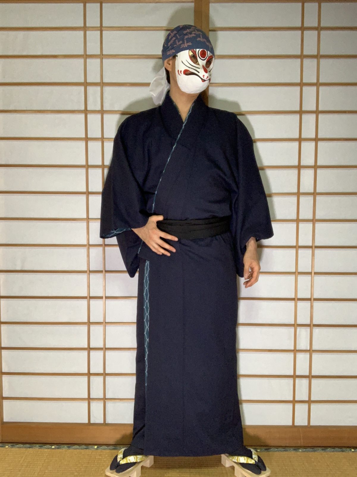 男の和服,メンズ着物,狐面,日本,裏着物,和,文化,和食,