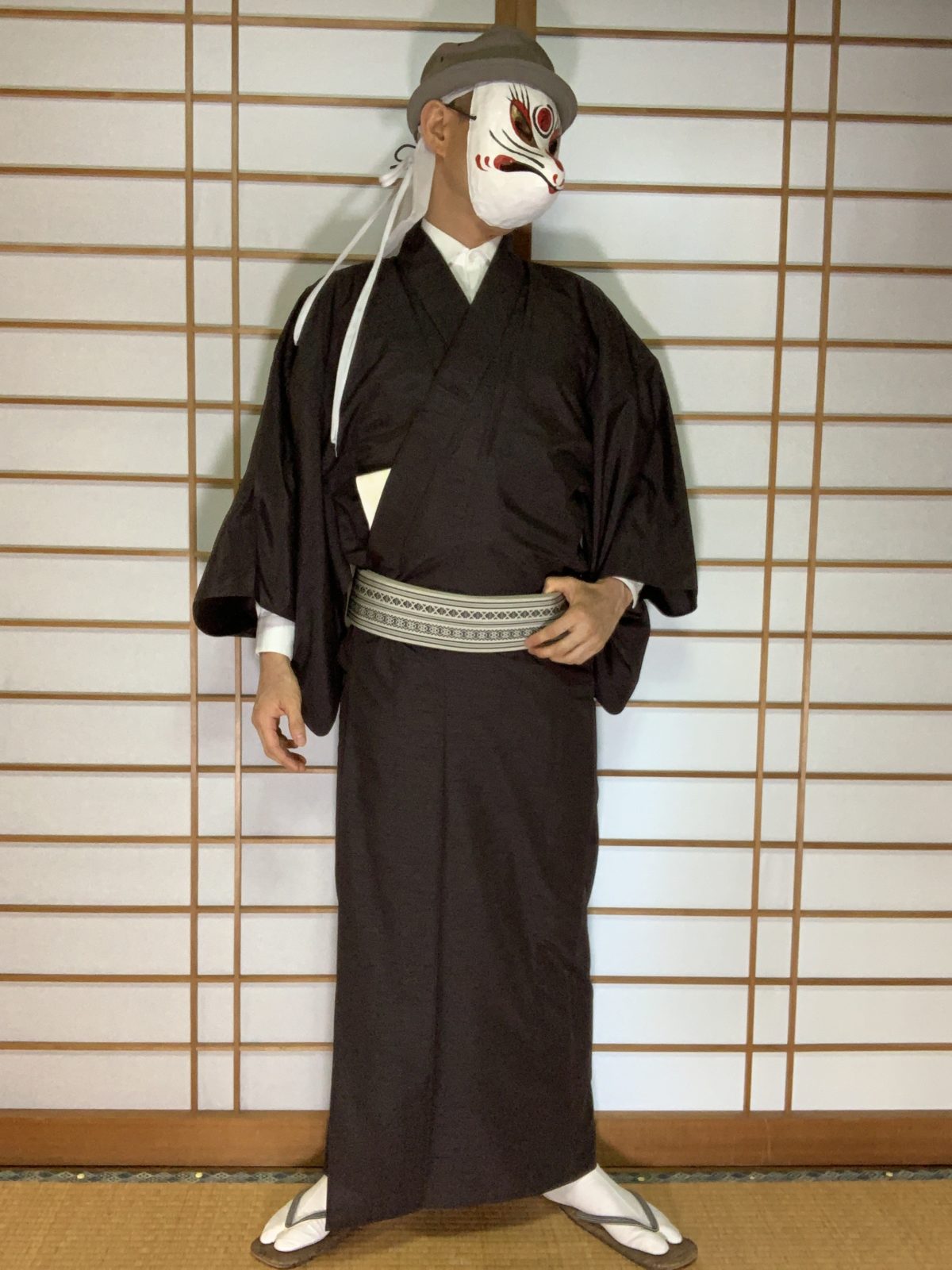男の和服,メンズ着物,狐面,日本,裏着物,和,文化,十五夜,月