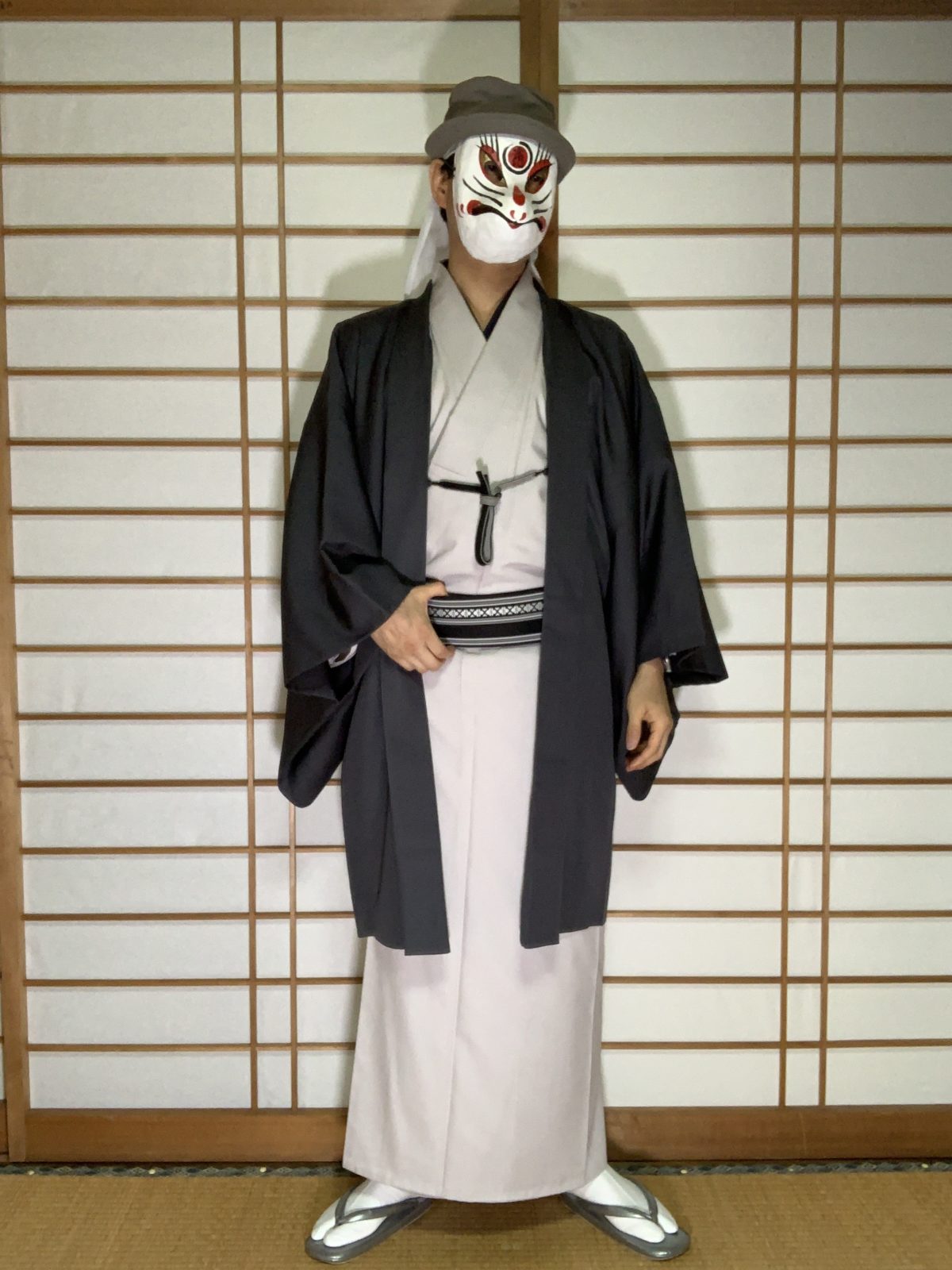 男の和服,メンズ着物,狐面,日本,裏着物,和,文化,日本酒,