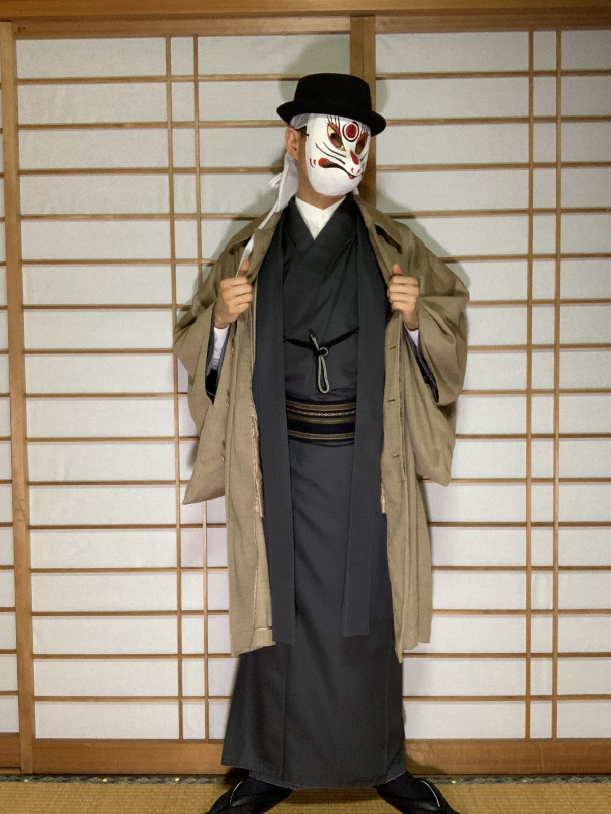 男の和服,メンズ着物,狐面,日本,裏着物,和,文化,コート,